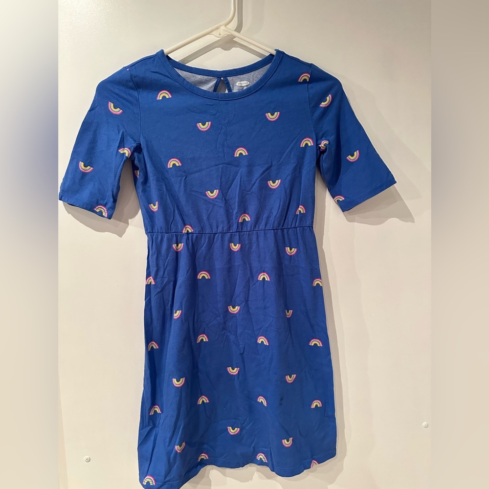 Girls blue dress with rainbows size 10-12